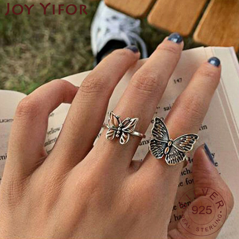 Vintage Fashion Rings For Women - 여성을위한 925 스털링 실버 나비 반지