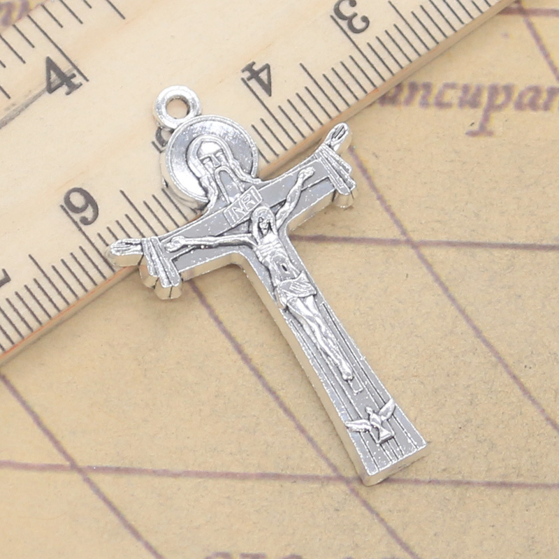 Vintage Fashion Finds - 10개 참 크로스 예수 40x24mm 앤틱