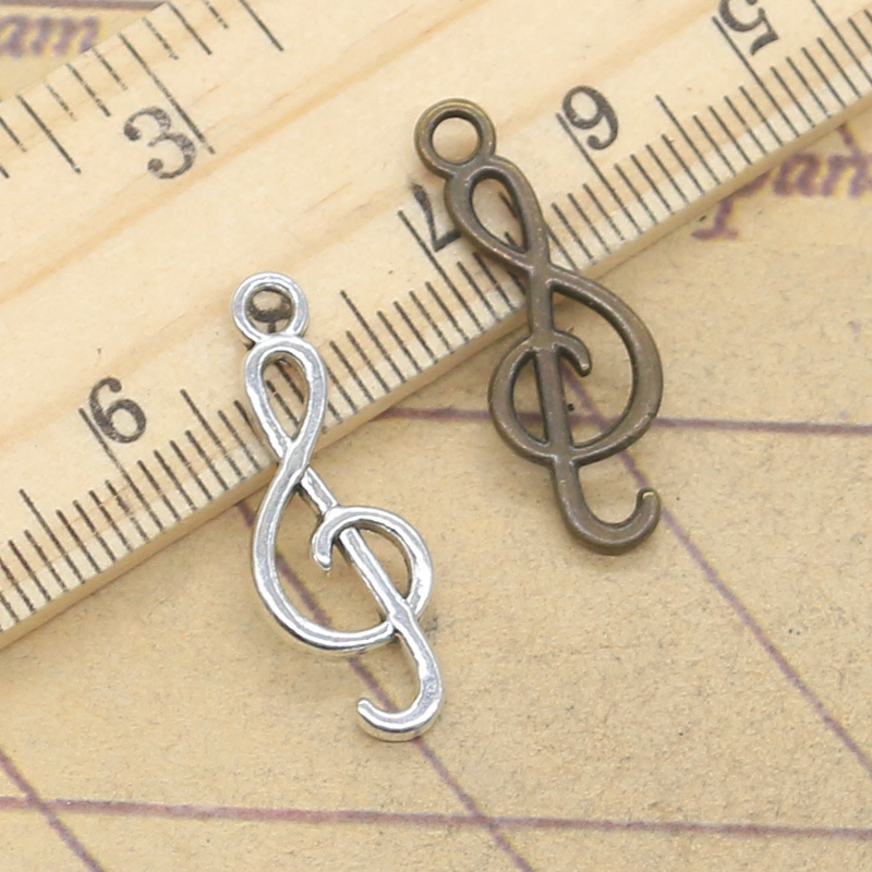 Vintage Fashion Finds - 20개입 음악 노트 참 25x9mm 앤티크