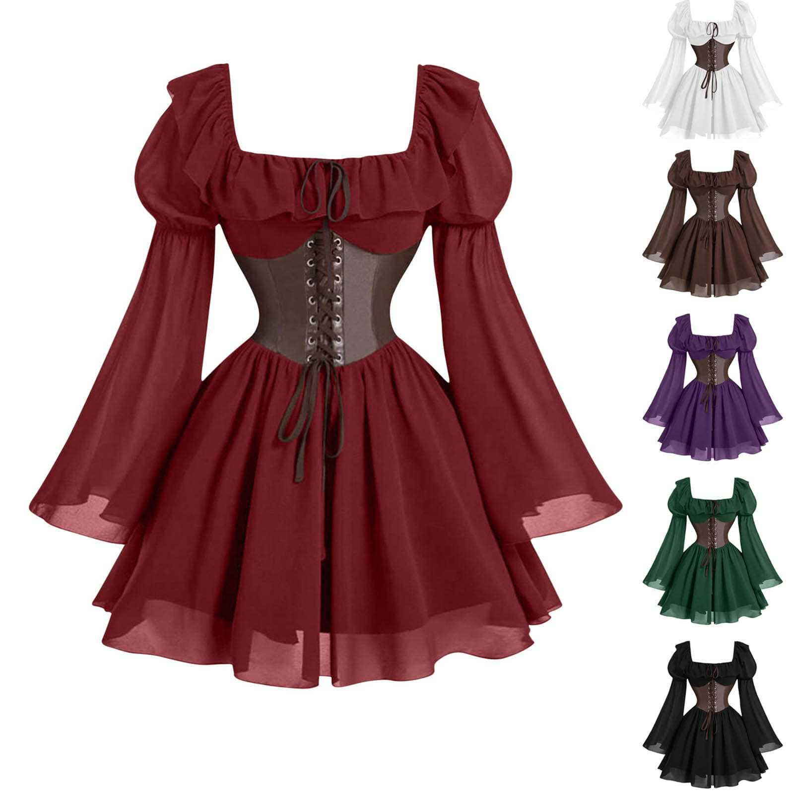 Vintage Victorian Fashion - 르네상스 중세 긴 소매 여성 퍼프