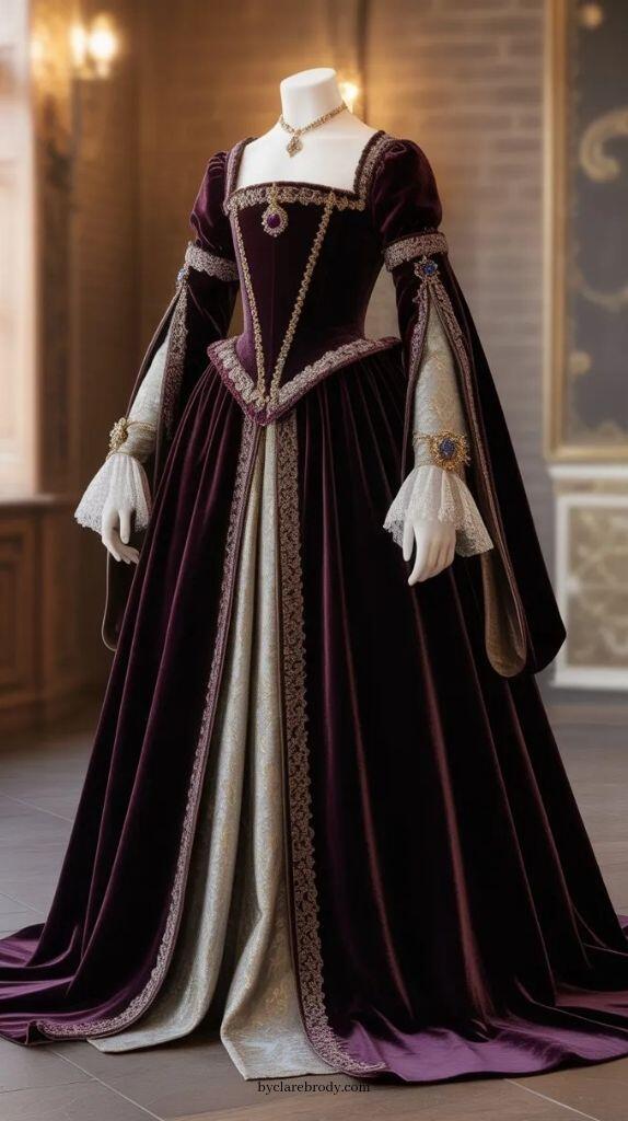 Vintage Victorian Fashion - 빈티지 공작부인 보라색 무도회 드레스 가장무도회