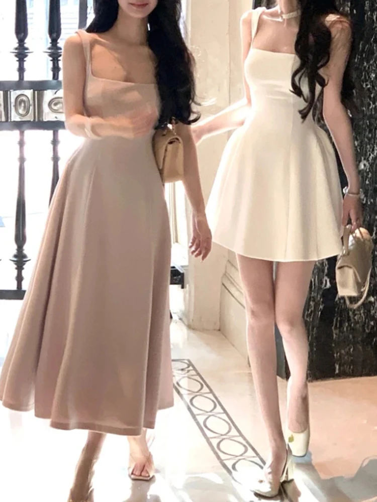 Vintage Fashion Korea - 여성용 민소매 스트랩 미니 원피스, 이브닝