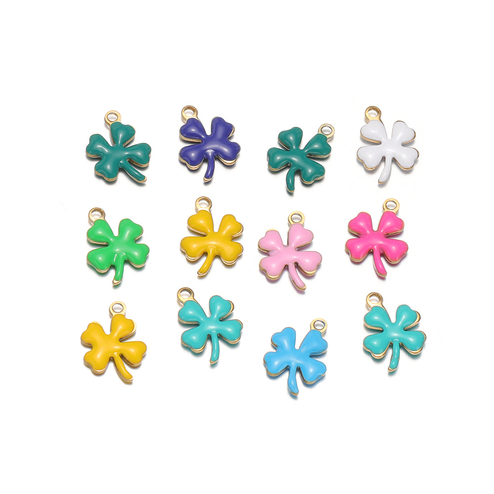 Vintage Fashion Necklace - 20개 스테인리스 에나멜 클로버 꽃 참