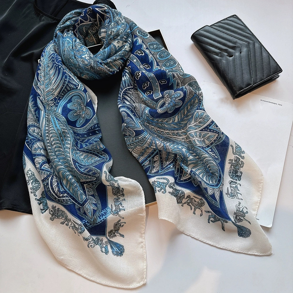 130cm 블루 스퀘어 스카프 여성 대형 숄 빈티지 스 - Vintage Fashion Knitwear 리뷰 및 가격