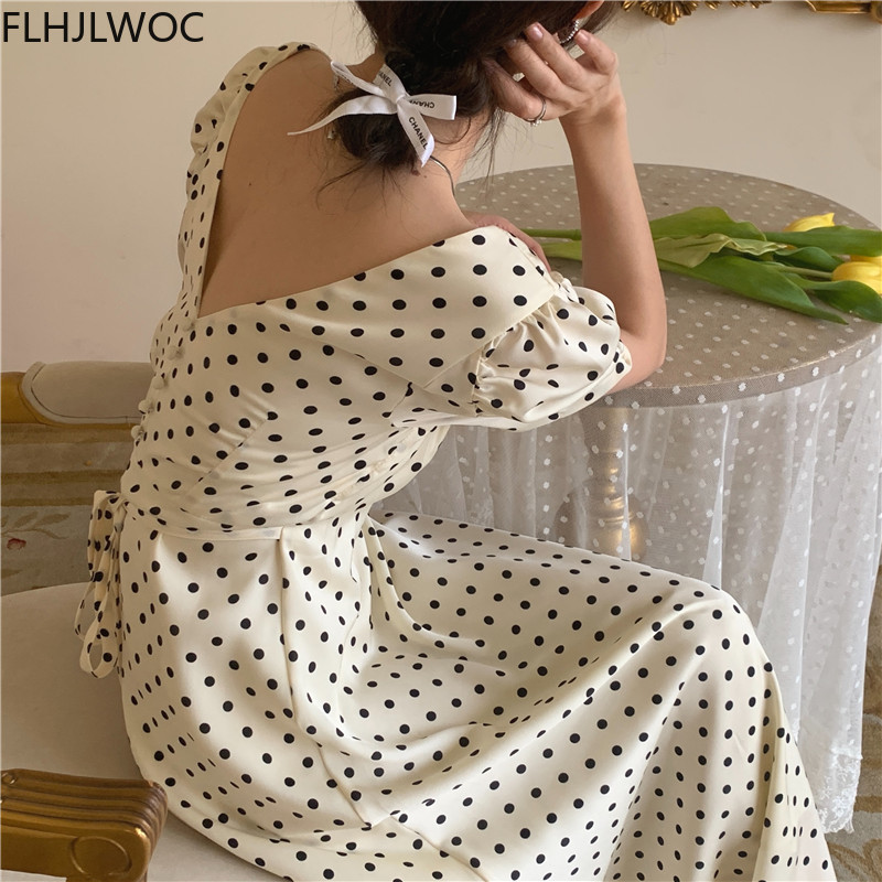 폴카 도트 한국 시크한 롱 맥시 드레스, 2021 여름 - Vintage Fashion Korea 리뷰 및 가격