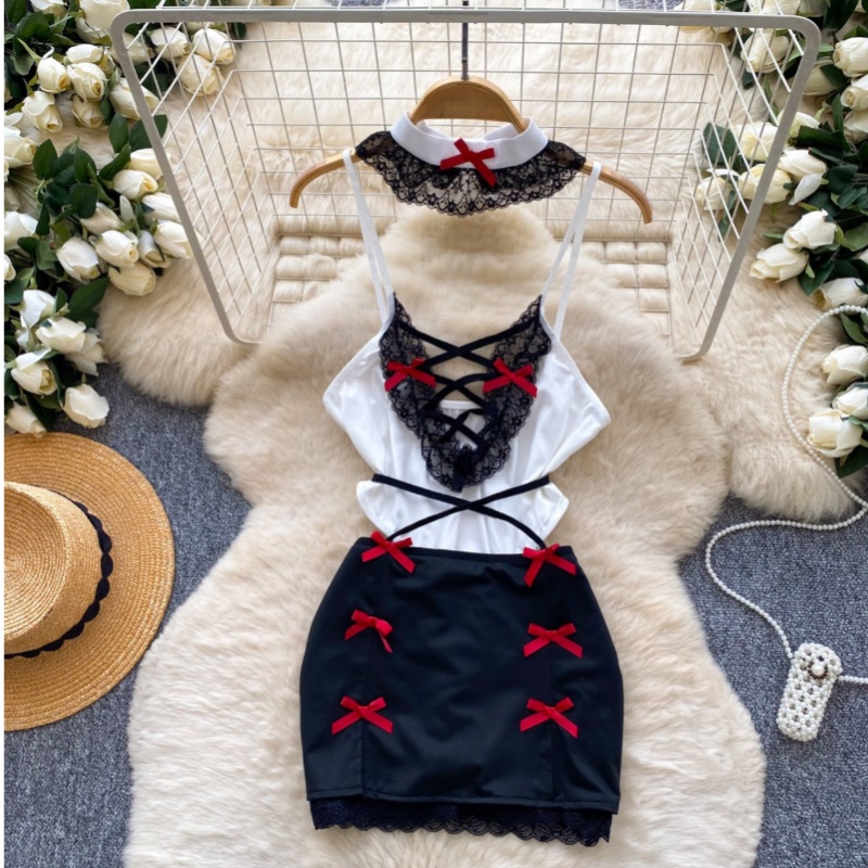 여성 2피스 세트 속이 비치는 백리스 딥 V 원피스 바 - Vintage Victorian Fashion 리뷰 및 가격