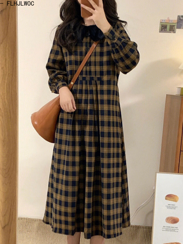 커피 격자 무늬 드레스, 2023 기본 착용, 새로운  - Vintage Fashion Korea 리뷰 및 가격