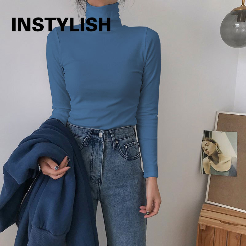 여성용 우아한 긴팔 터틀넥 티셔츠, 빈티지 하라주쿠 긴 - Vintage Fashion Years 리뷰 및 가격