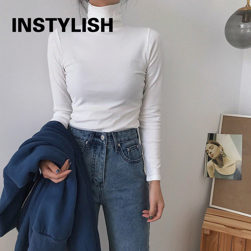 여성용 우아한 긴팔 터틀넥 티셔츠, 빈티지 하라주쿠 긴 - Vintage Fashion Years 리뷰 및 가격