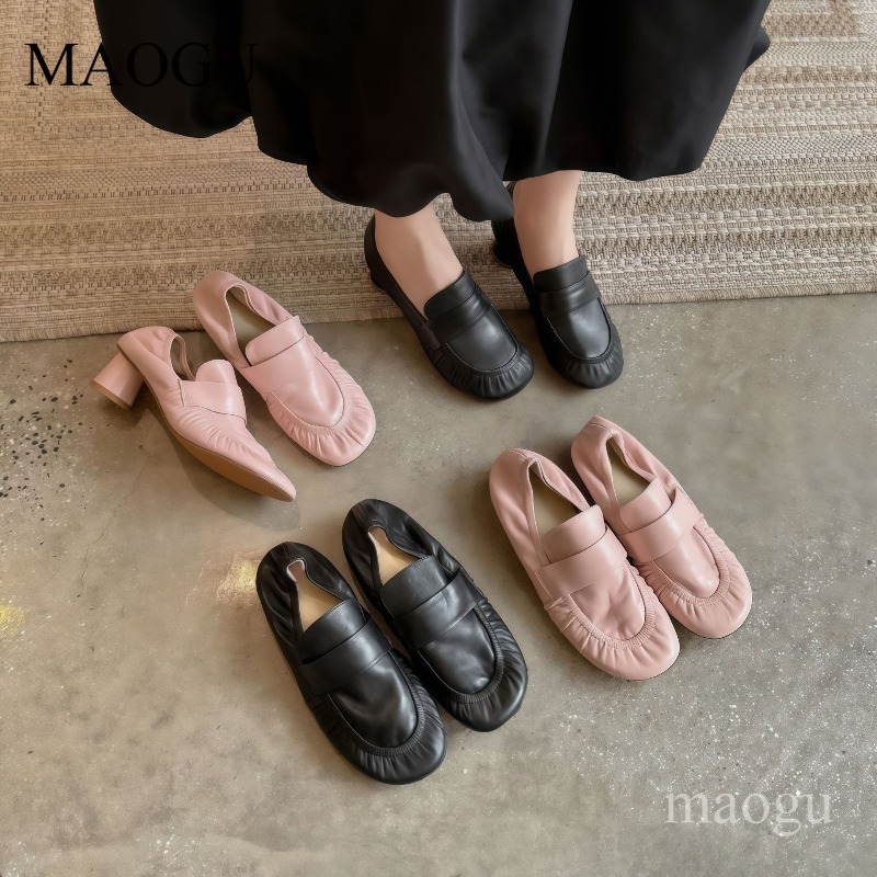 부드러운 가죽 로퍼 여성용 주름 장식 라운드 발가락 슬 - Vintage Fashion Ladies 리뷰 및 가격
