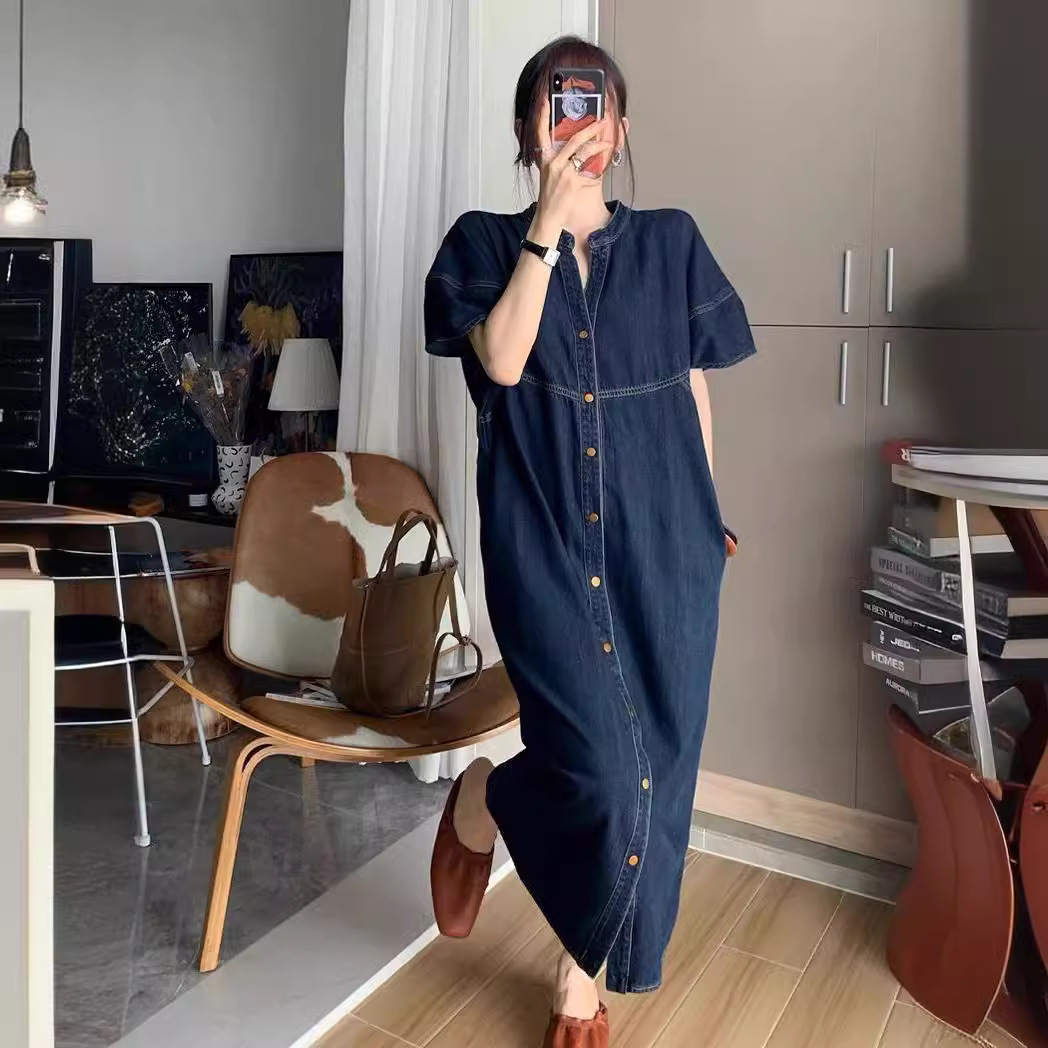 새로운 프랑스 빈티지 루즈핏 데님 롱 드레스, 여성 봄 - Vintage Fashion Ladies 리뷰 및 가격