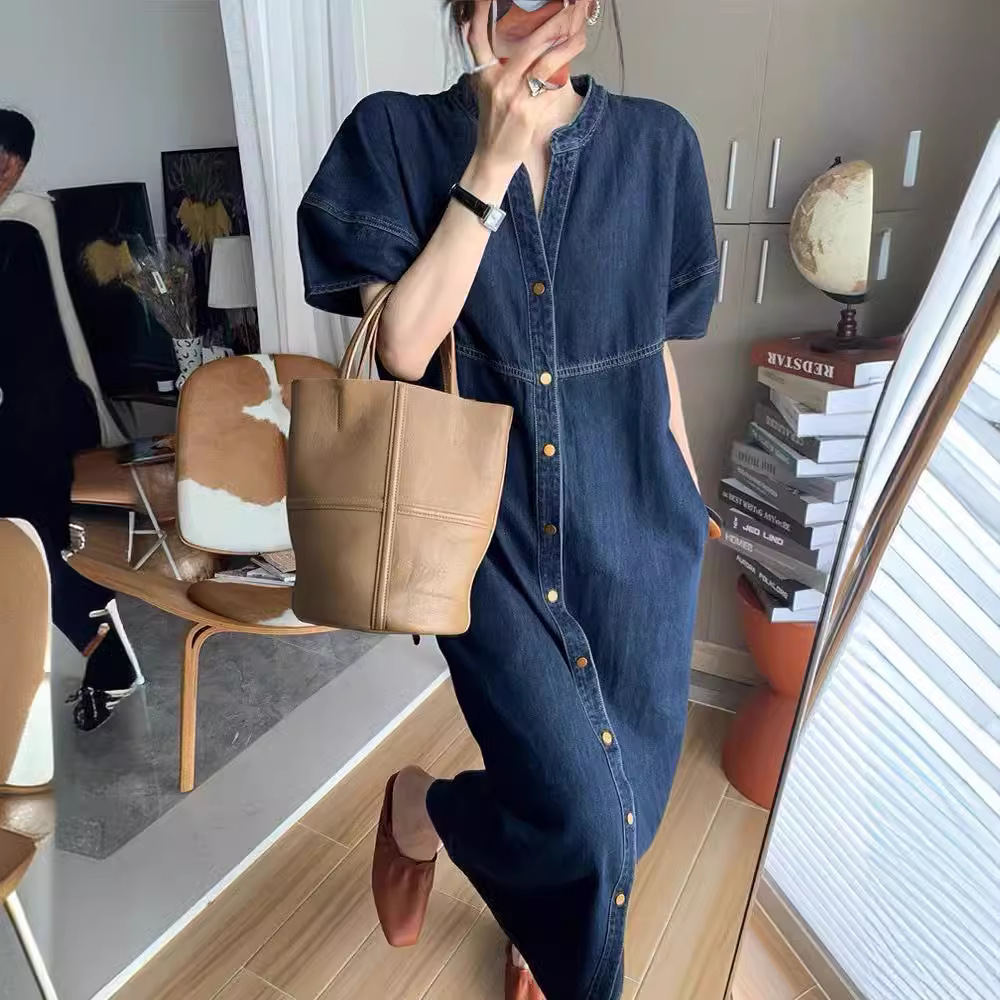 새로운 프랑스 빈티지 루즈핏 데님 롱 드레스, 여성 봄 - Vintage Fashion Ladies 리뷰 및 가격