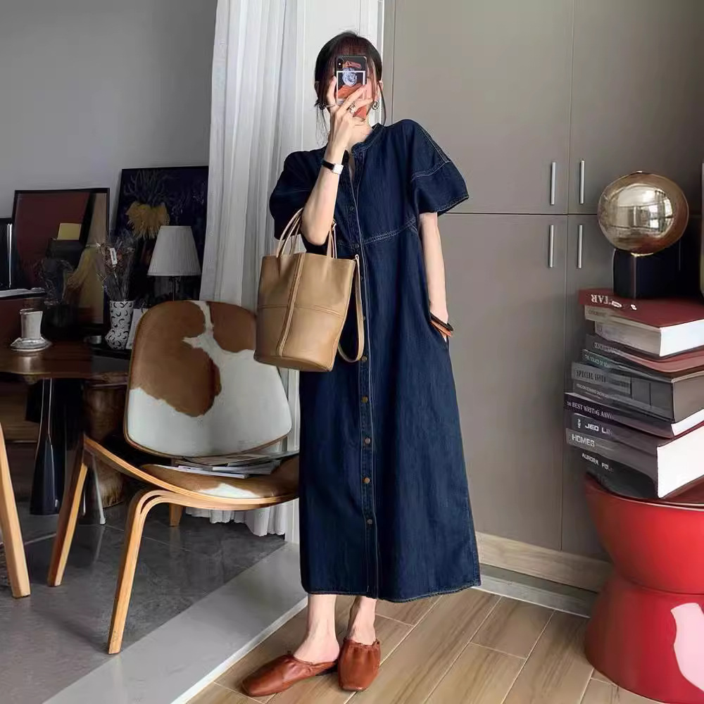 새로운 프랑스 빈티지 루즈핏 데님 롱 드레스, 여성 봄 - Vintage Fashion Ladies 리뷰 및 가격