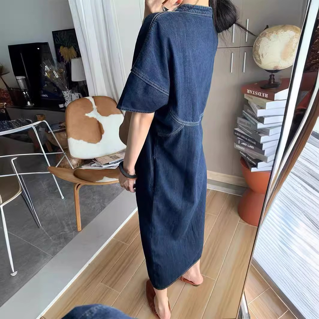 새로운 프랑스 빈티지 루즈핏 데님 롱 드레스, 여성 봄 - Vintage Fashion Ladies 리뷰 및 가격