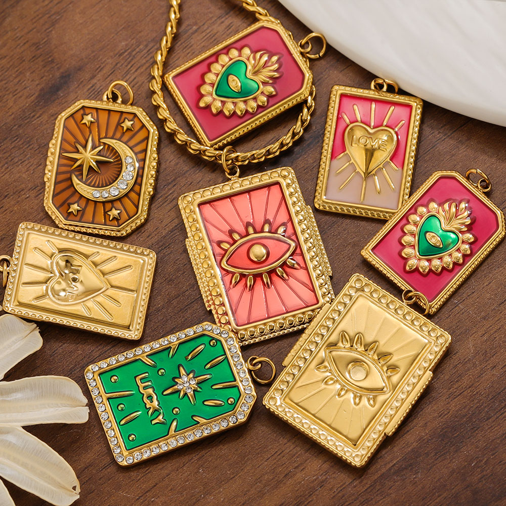 스테인리스 스틸 참 2개, 오일 드리핑 러브 타로 카드 - Vintage Fashion Jewelry Necklaces 리뷰 및 가격