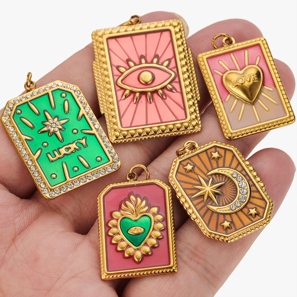 스테인리스 스틸 참 2개, 오일 드리핑 러브 타로 카드 - Vintage Fashion Jewelry Necklaces 리뷰 및 가격