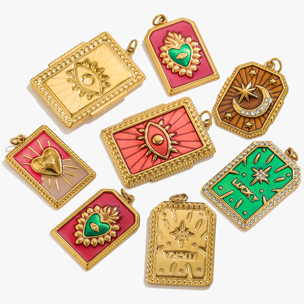 스테인리스 스틸 참 2개, 오일 드리핑 러브 타로 카드 - Vintage Fashion Jewelry Necklaces 리뷰 및 가격