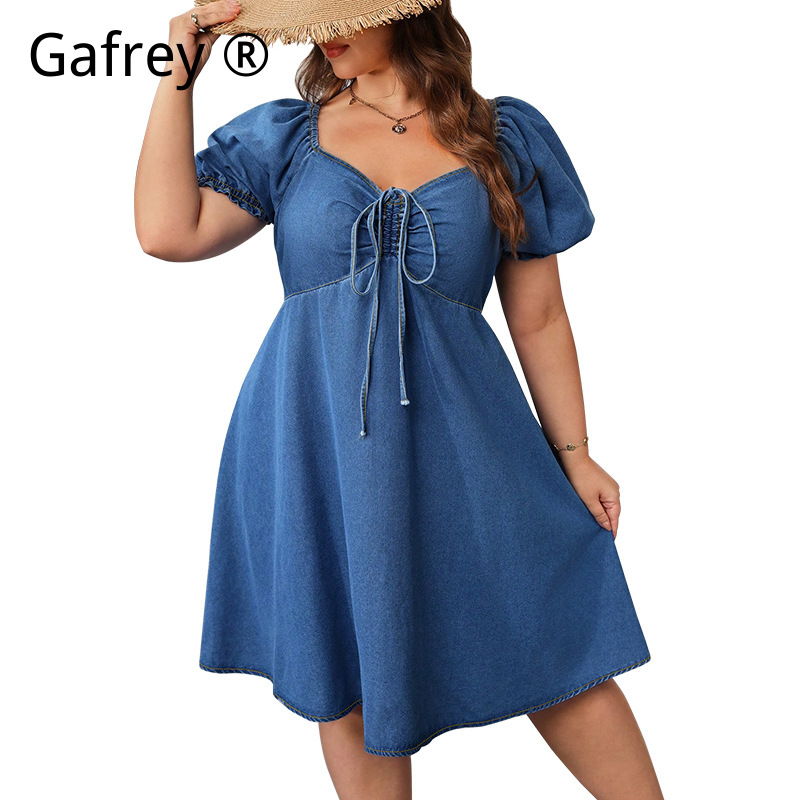여성 여름 신축성 허리 데님 미디 드레스 반팔 스모크  - Vintage Fashion Ladies 리뷰 및 가격