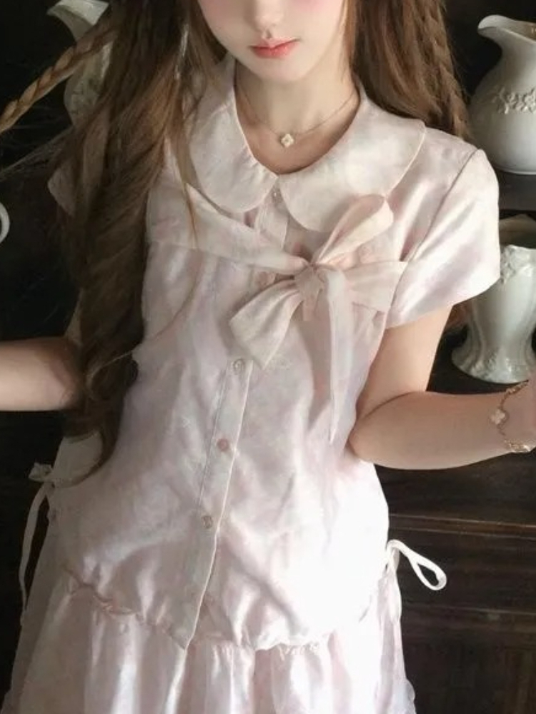일본 빈티지 스타일 스윗 보우 피터팬 칼라 탑 + 러플 - Vintage Victorian Fashion 리뷰 및 가격