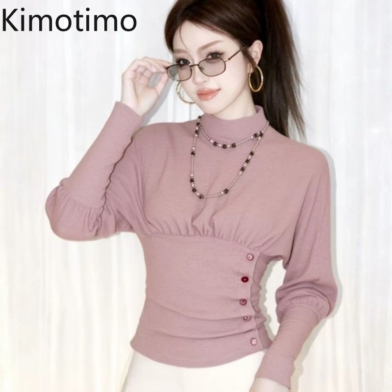 키모티모 패션 긴소매 여성용 탑 가을 신상 스탠드 칼라 - Vintage Fashion Designers 리뷰 및 가격